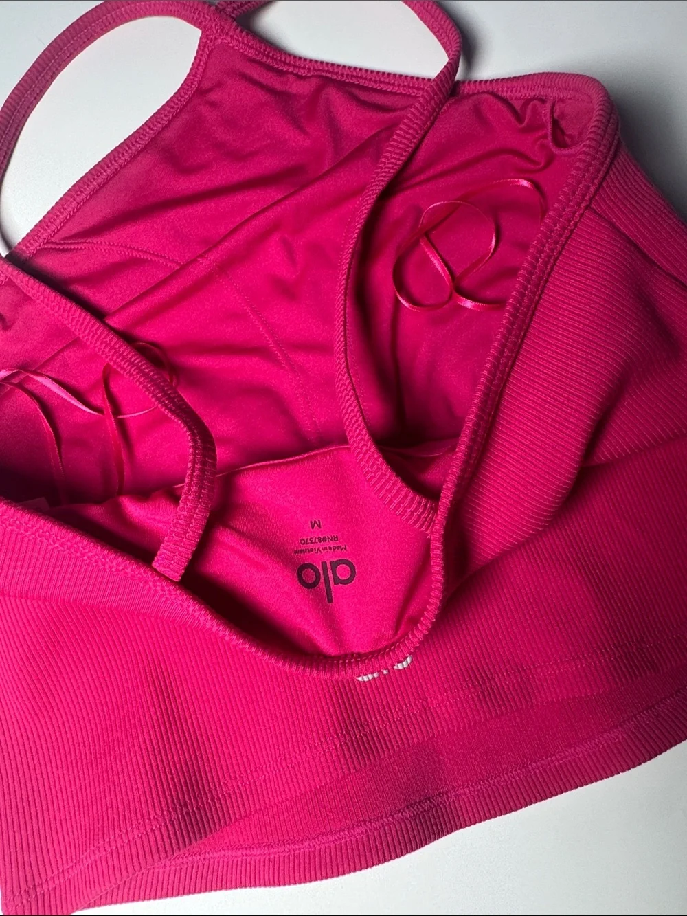ALO Yoga Hot Pink Ribbed Asymmetric Crop Cami